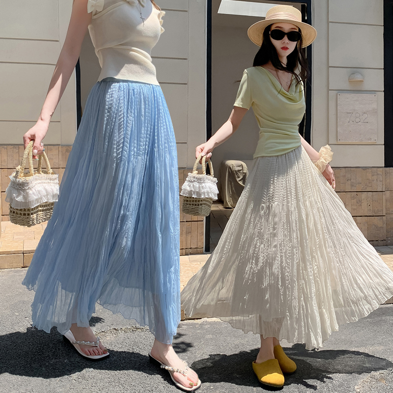 Fold A-line skirt high waist big skirt long skirt