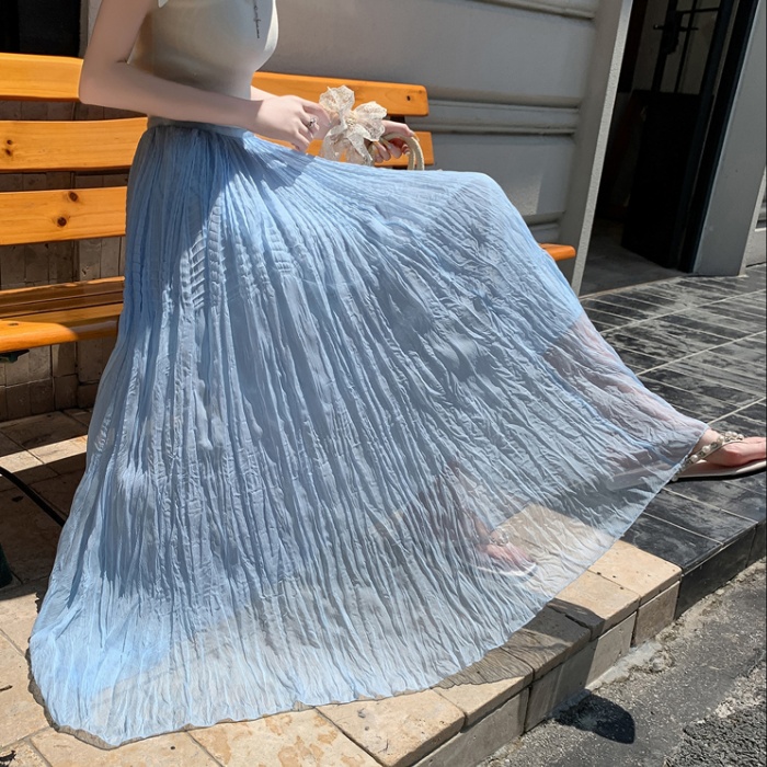 Fold A-line skirt high waist big skirt long skirt