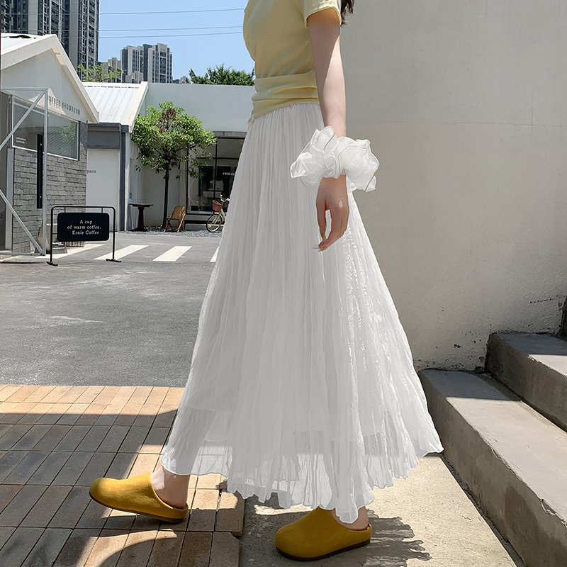 Fold A-line skirt high waist big skirt long skirt