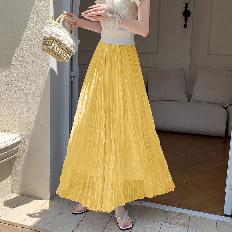 Fold A-line skirt high waist big skirt long skirt
