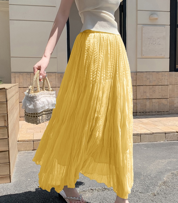 Fold A-line skirt high waist big skirt long skirt