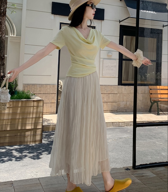 Fold A-line skirt high waist big skirt long skirt