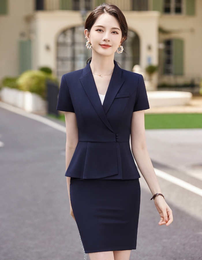Slim summer coat short sleeve skirt a set for women