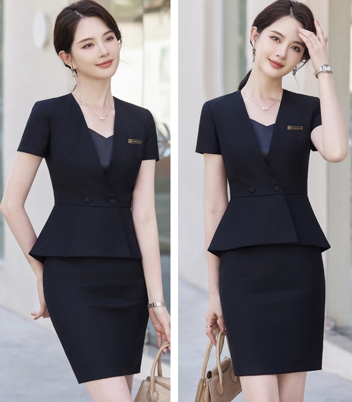 Summer slim coat short sleeve skirt a set for women