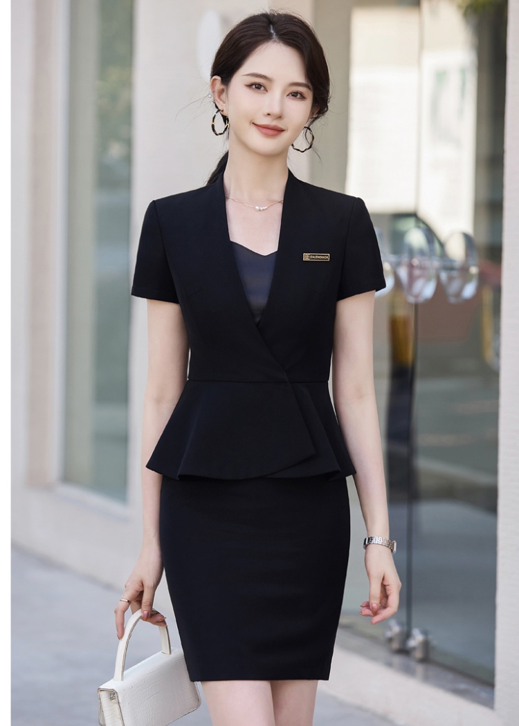 Short sleeve coat no collar business suit a set for women