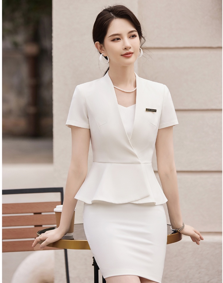 Short sleeve coat no collar business suit a set for women