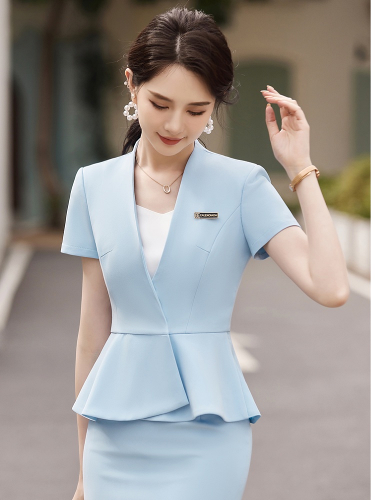 Short sleeve coat no collar business suit a set for women