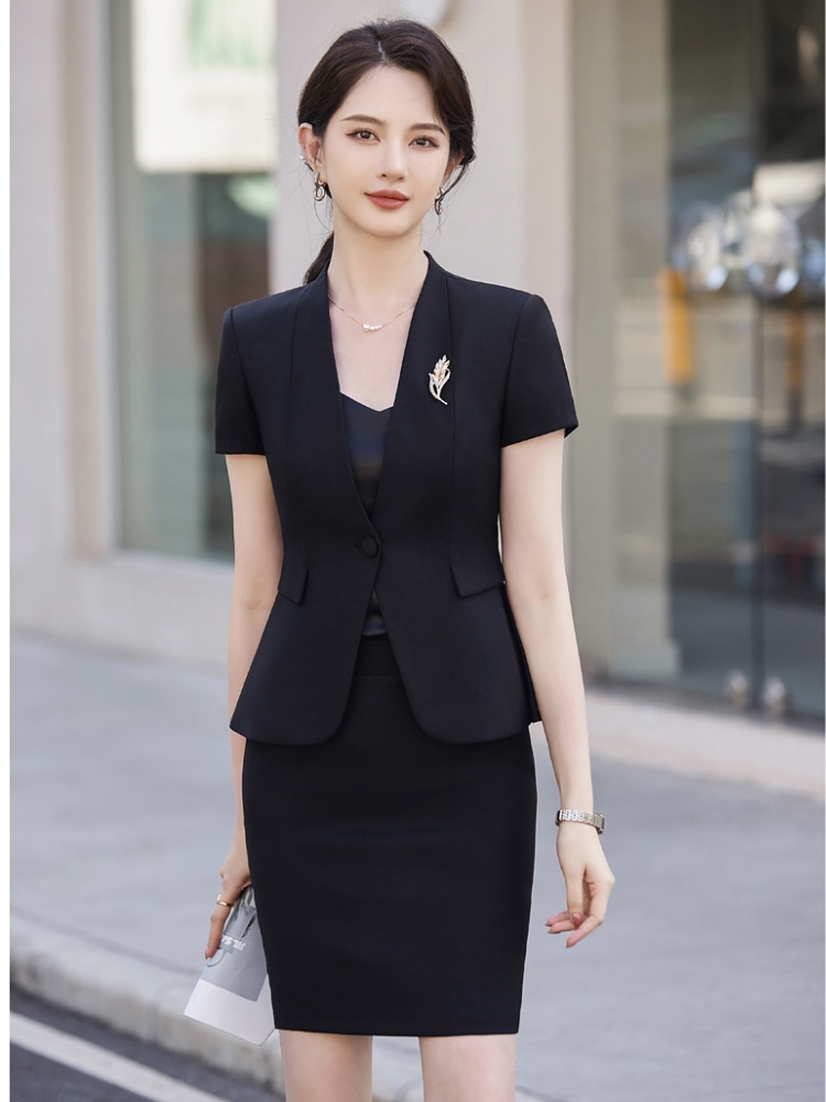 No collar commuting skirt summer short sleeve coat a set
