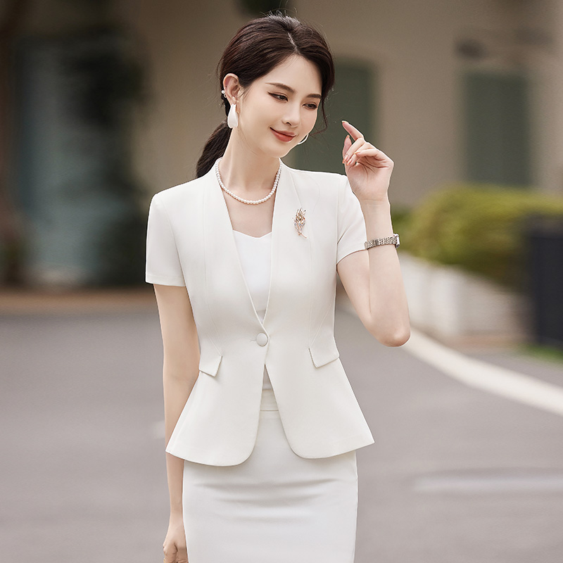 No collar commuting skirt summer short sleeve coat a set