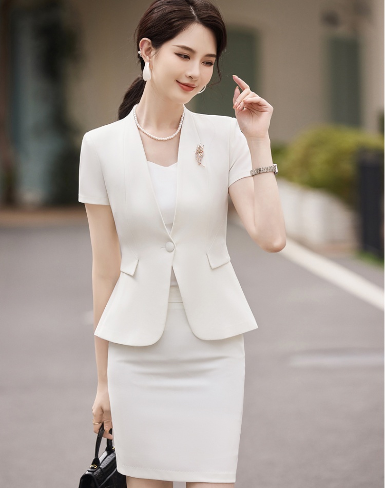 No collar commuting skirt summer short sleeve coat a set