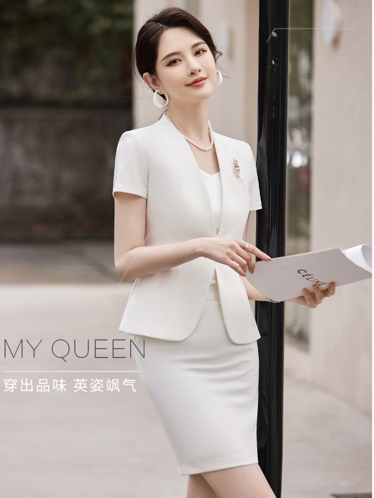 No collar commuting skirt summer short sleeve coat a set