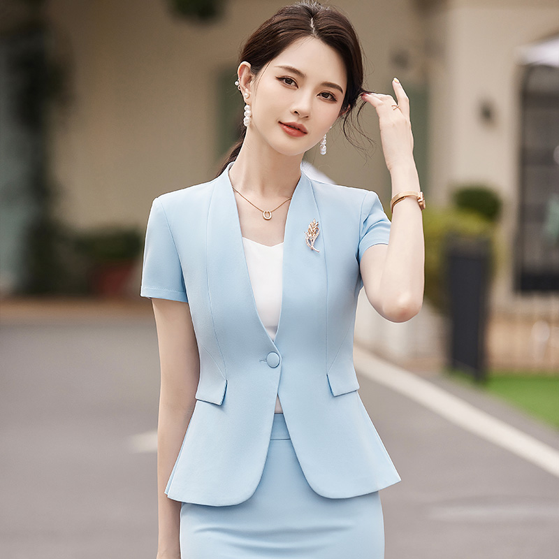 No collar commuting skirt summer short sleeve coat a set