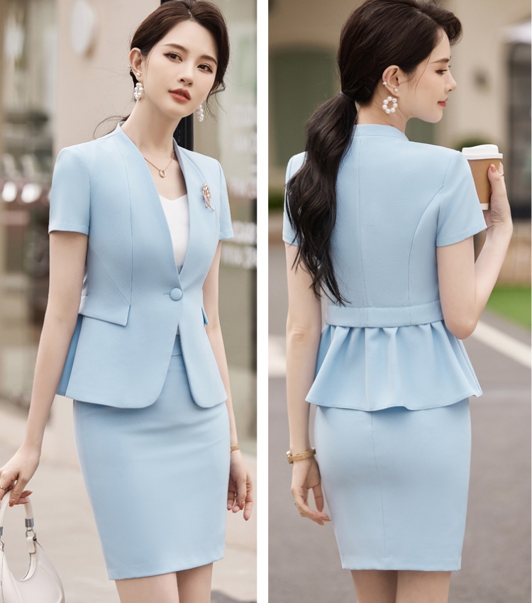 No collar commuting skirt summer short sleeve coat a set