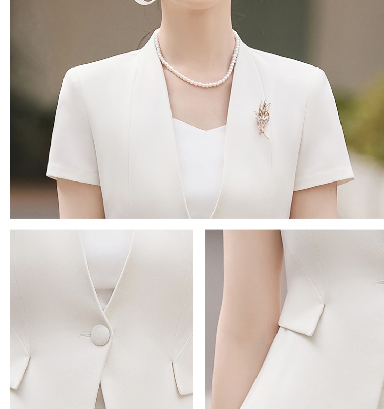 No collar commuting skirt summer short sleeve coat a set