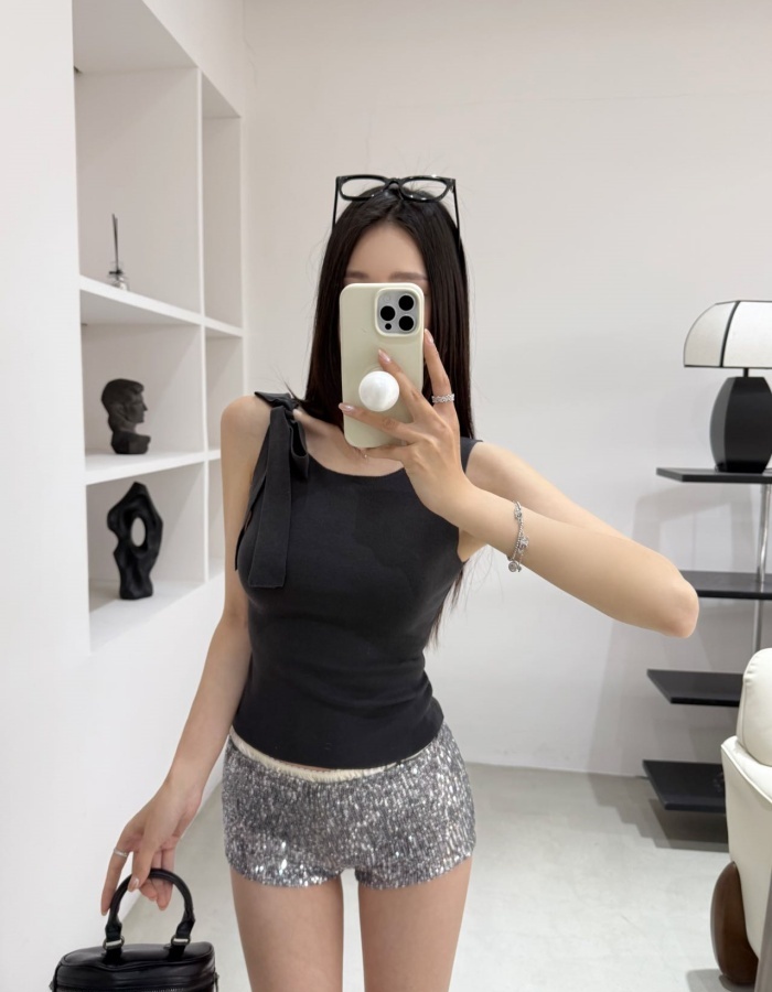 Sleeveless bow vest slim spicegirl tops for women