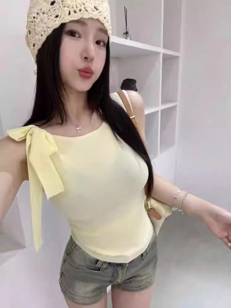 Sleeveless bow vest slim spicegirl tops for women