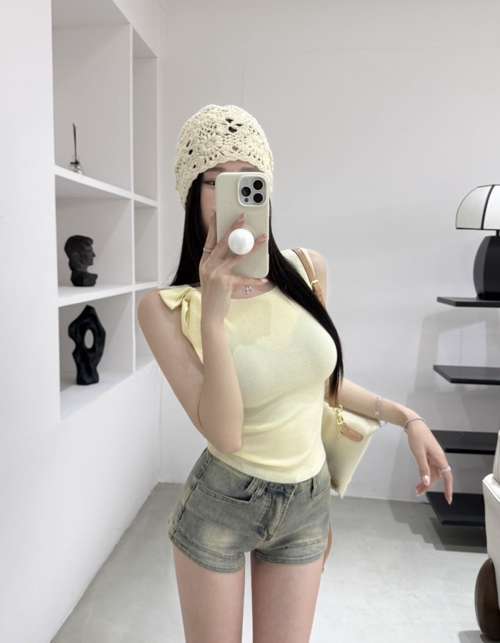 Sleeveless bow vest slim spicegirl tops for women