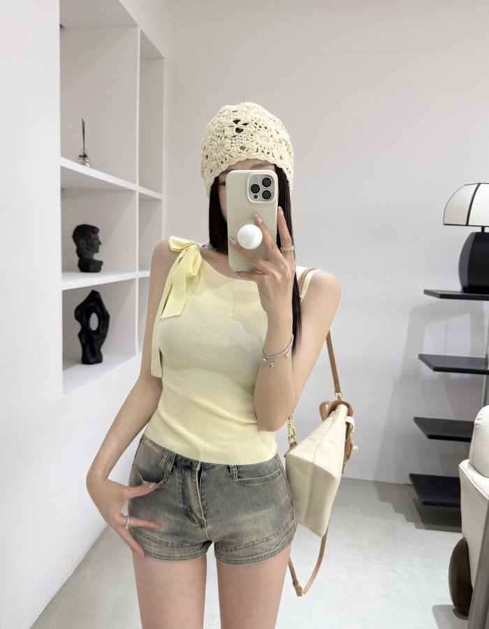 Sleeveless bow vest slim spicegirl tops for women