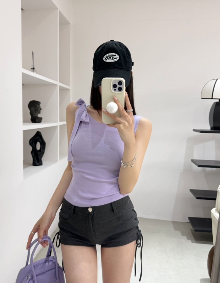 Sleeveless bow vest slim spicegirl tops for women