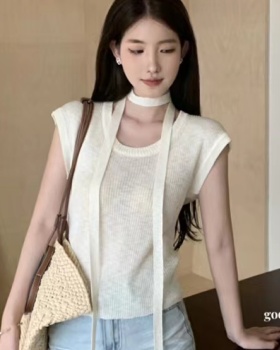 Korean style U-neck simple sweater ice silk all-match tops