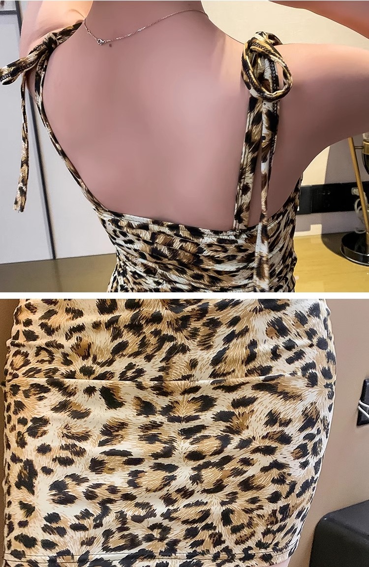 Bandage leopard sexy tight big elasticity sling dress
