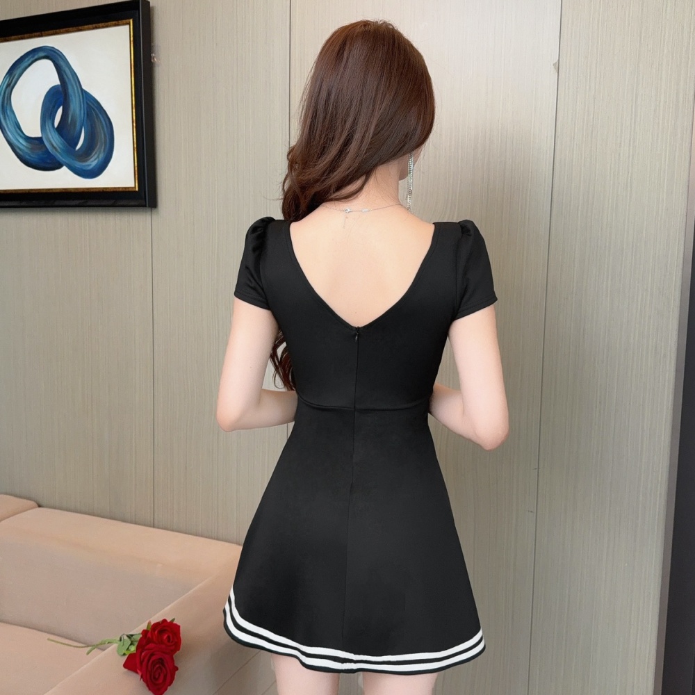 Bottoming low-cut short dress V-neck sexy Woolen dress