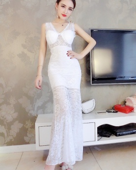 Nightclub long perspective sling sexy low-cut lace dress