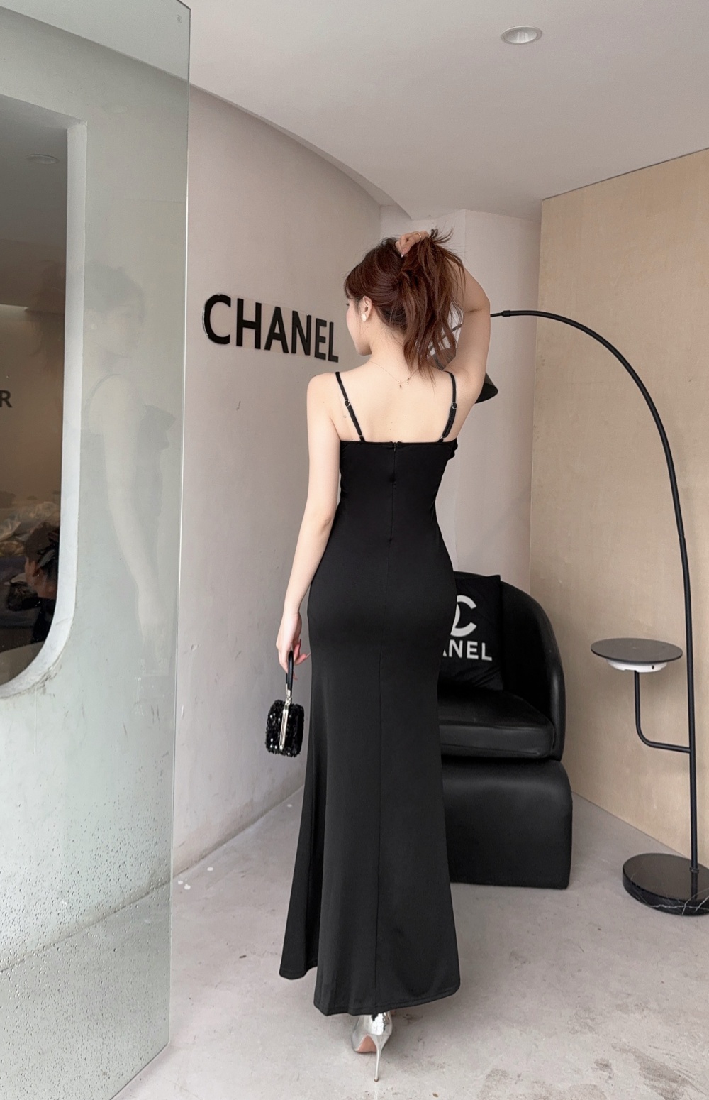 Long sexy lotus leaf edges dress low-cut sling formal dress