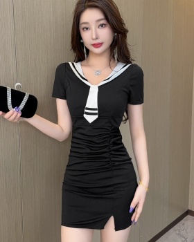 Tight sexy mixed colors package hip short sleeve dress