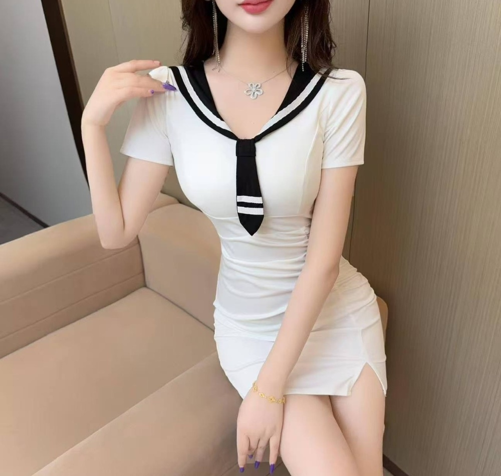 Tight sexy mixed colors package hip short sleeve dress