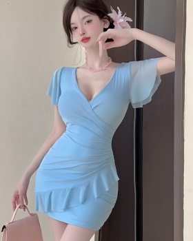 Sexy lotus leaf edges bottoming gauze package hip dress