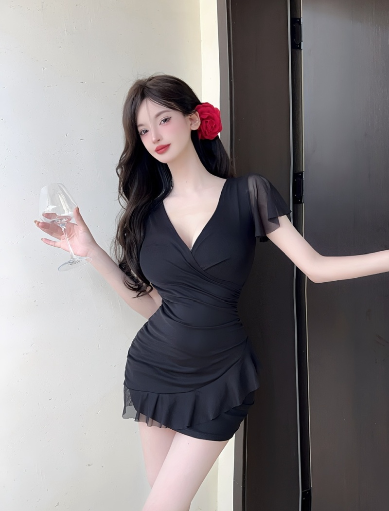 Sexy lotus leaf edges bottoming gauze package hip dress