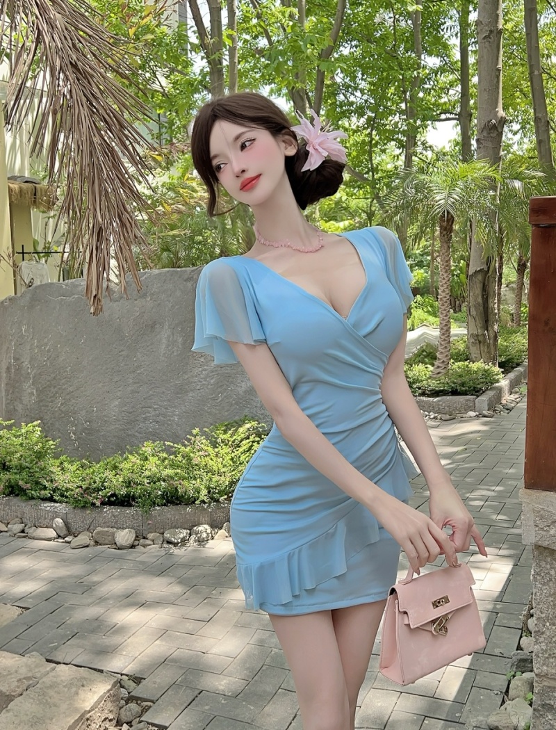 Sexy lotus leaf edges bottoming gauze package hip dress