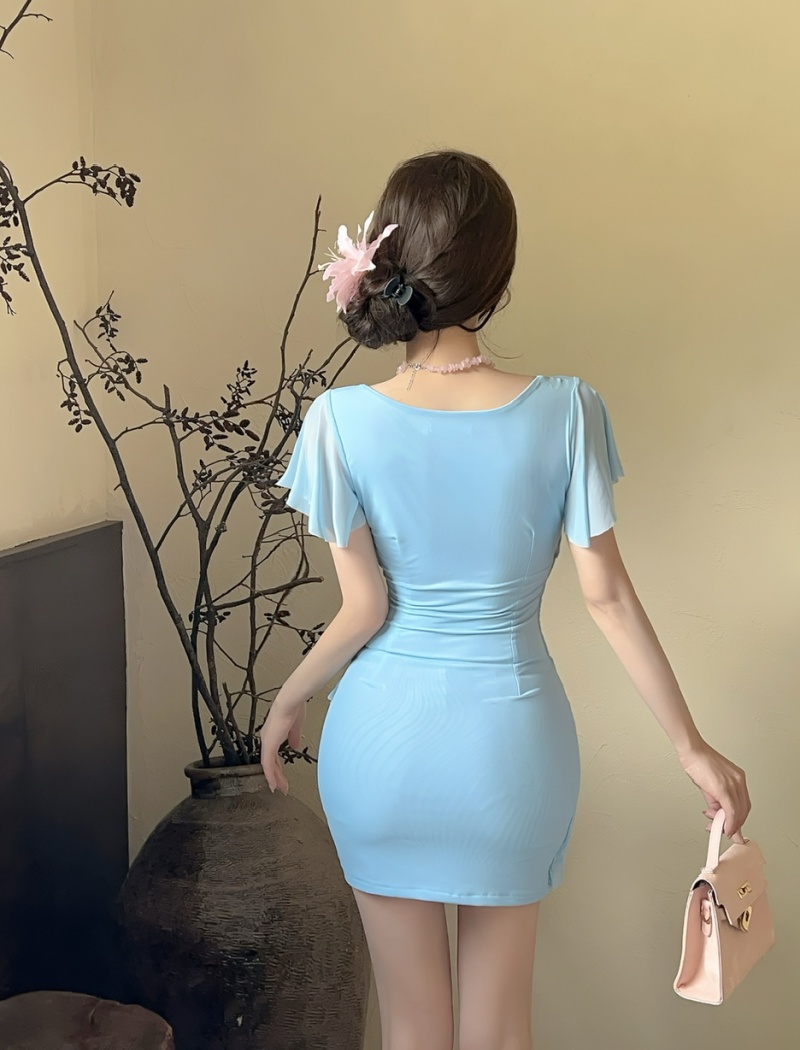 Sexy lotus leaf edges bottoming gauze package hip dress