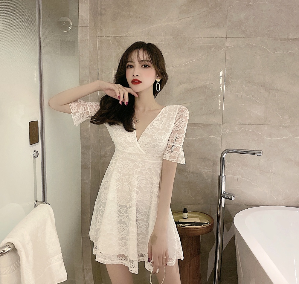 Sexy lace hollow slim short V-neck dress