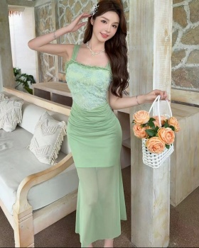 Sling sexy bottoming long lace dress