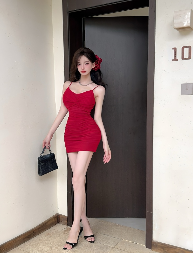 Short bottoming gauze sling sexy package hip dress