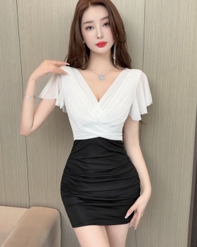 Mixed colors tight splice package hip sexy dress