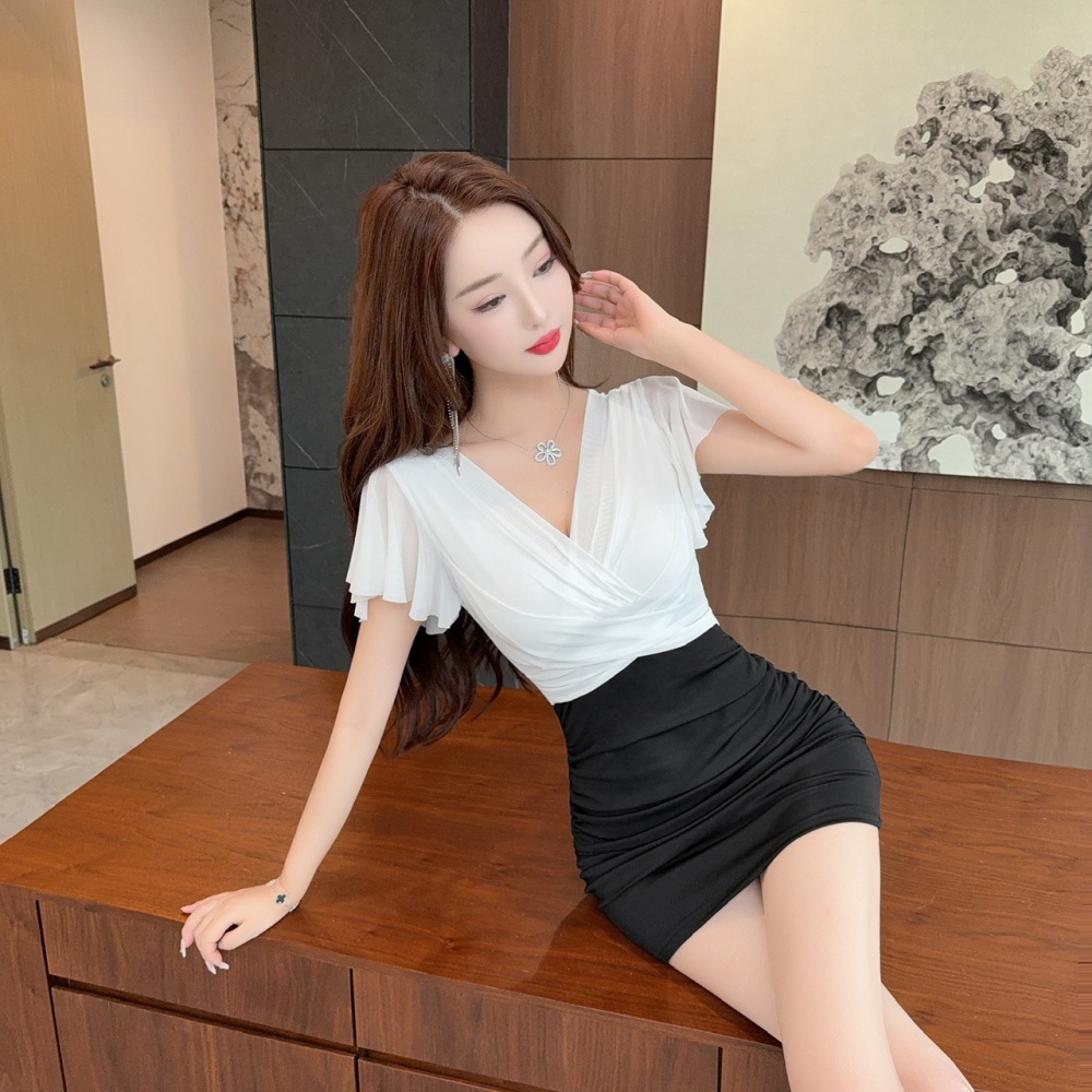 Mixed colors tight splice package hip sexy dress