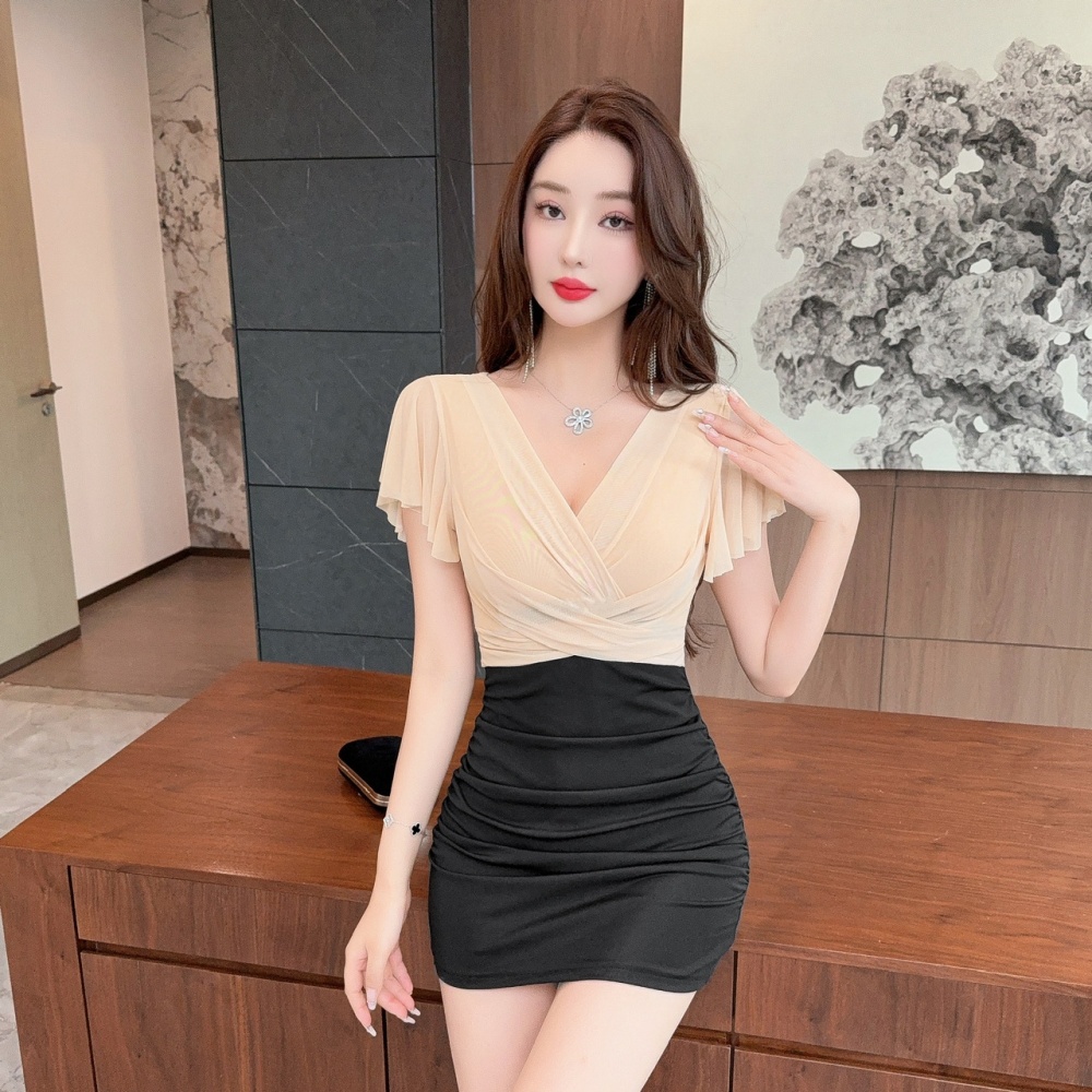 Mixed colors tight splice package hip sexy dress
