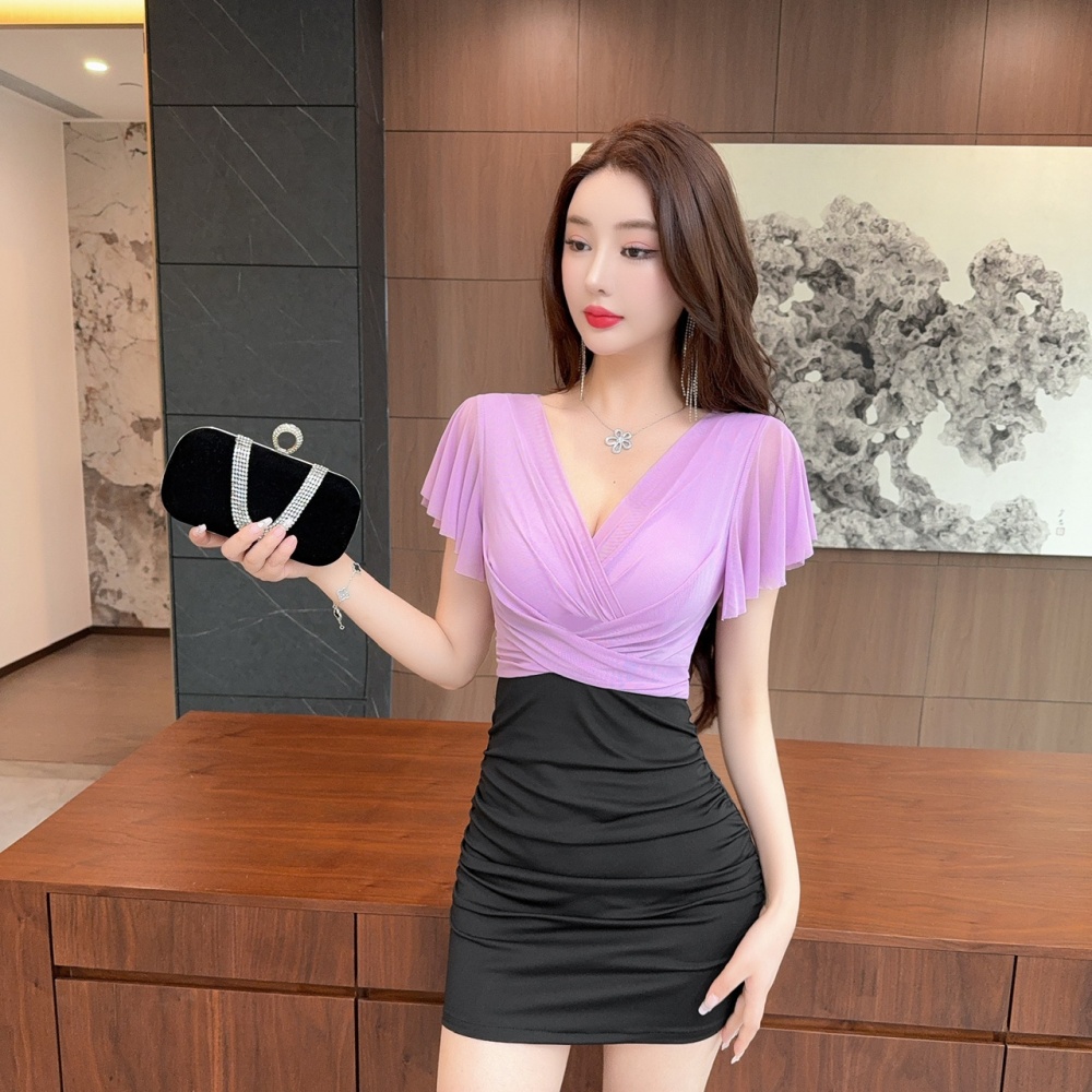 Mixed colors tight splice package hip sexy dress