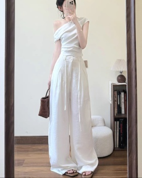 Strapless tops wide leg long pants a set for women
