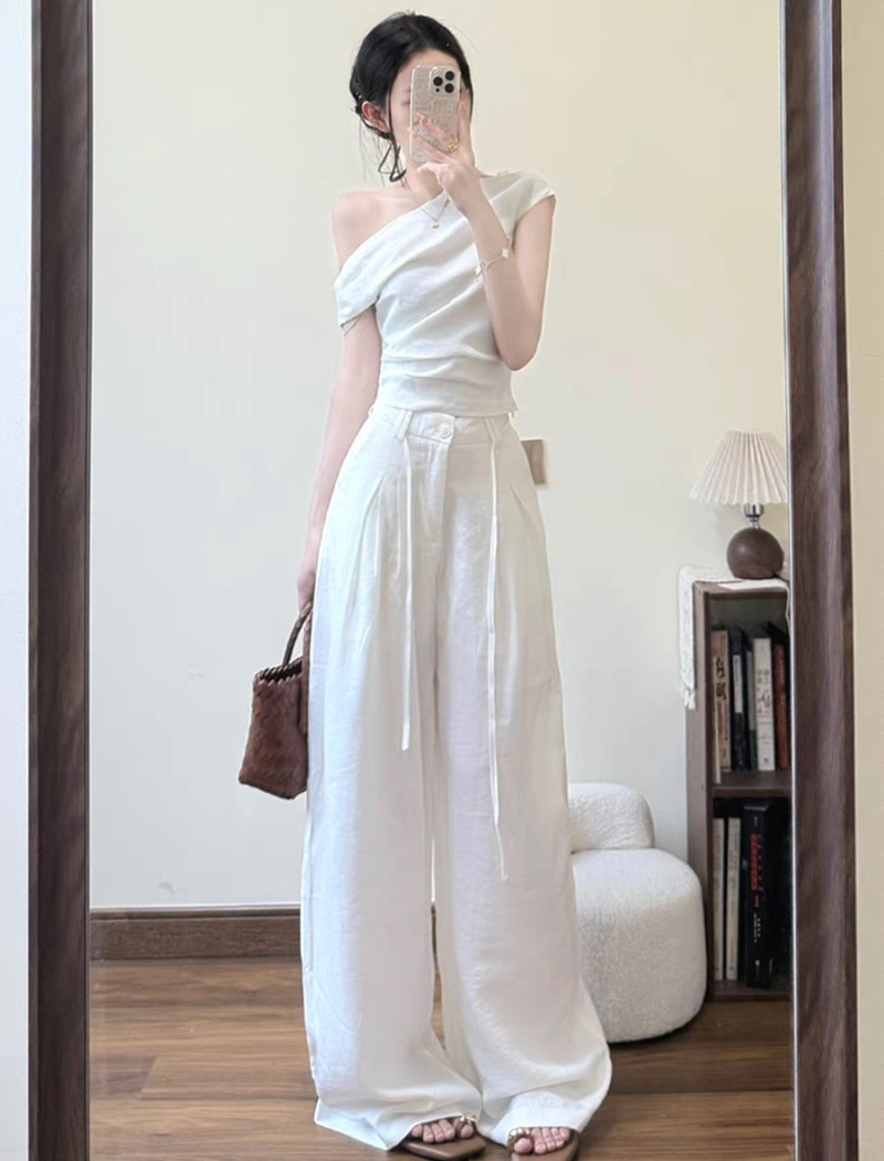 Strapless tops wide leg long pants a set for women
