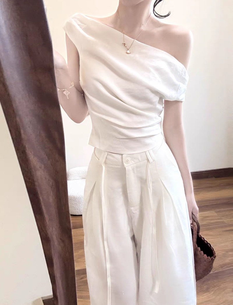 Strapless tops wide leg long pants a set for women