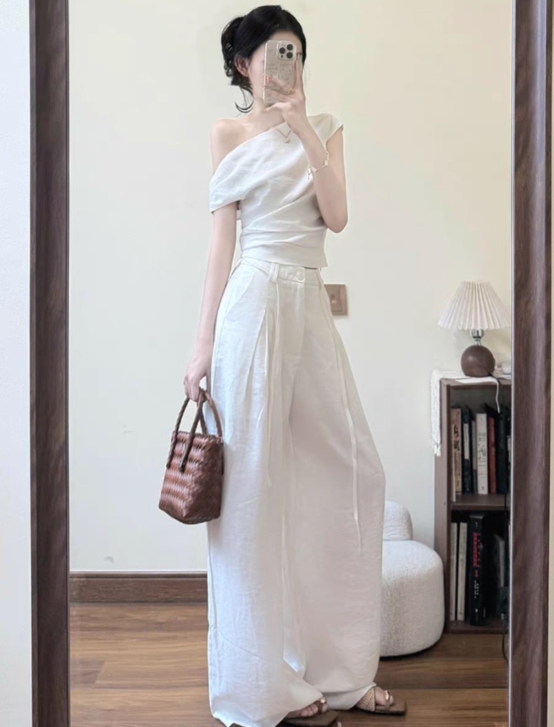 Strapless tops wide leg long pants a set for women