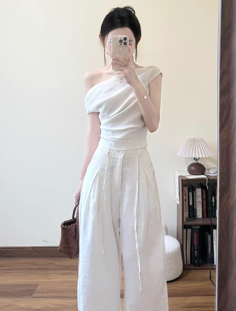 Strapless tops wide leg long pants a set for women
