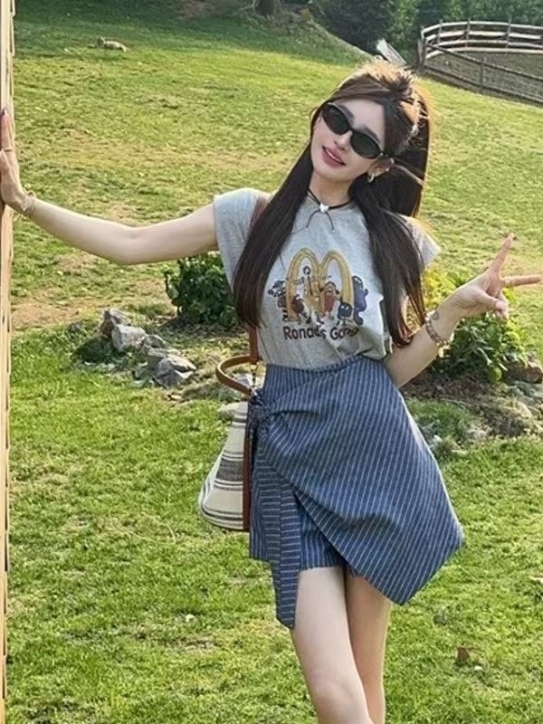 All-match fashion T-shirt boats sleeve summer skirt a set