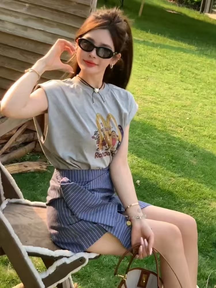 All-match fashion T-shirt boats sleeve summer skirt a set