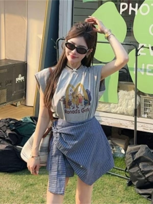 All-match fashion T-shirt boats sleeve summer skirt a set