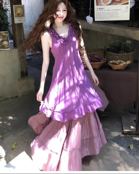 Cool cotton linen tops sling long skirt a set